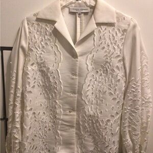 Carolina Herrera Cream Lace Button-Up Blouse